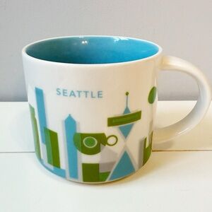 Starbucks You Are Here Series Seattle Ceramic Mug White Blue Green 14oz
